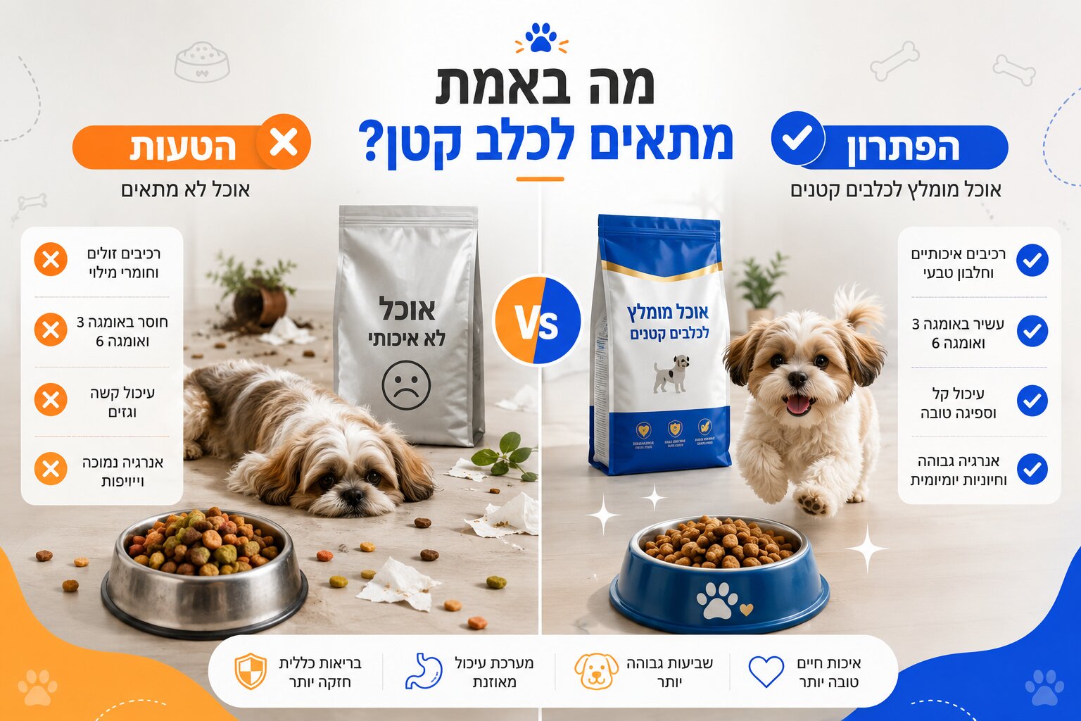 אוכל מומלץ לכלבים קטנים - איך בוחרים תזונה שמתאימה באמת לכלב שלכם?