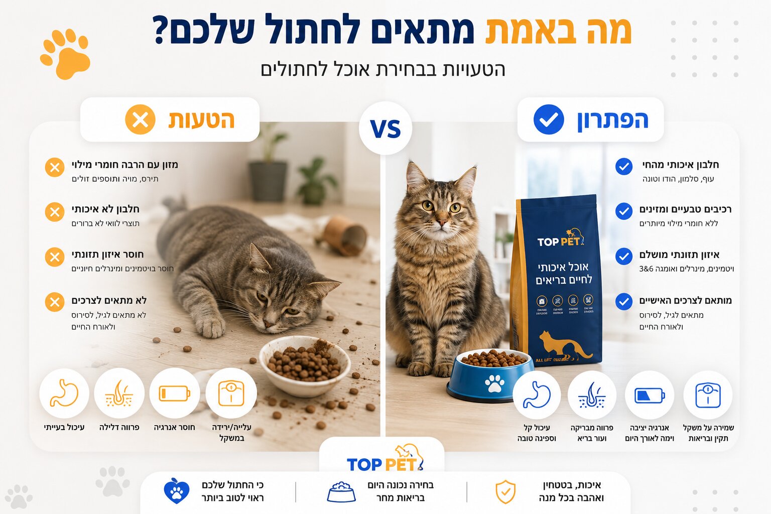אוכל לחתולים מומלץ - איך לבחור אוכל שבאמת מתאים לחתול שלכם?